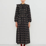 Dots Flowers Puff Sleeves Blouse Navy