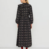 Dots Flowers Puff Sleeves Blouse Navy