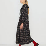 Dots Flowers Puff Sleeves Blouse Navy