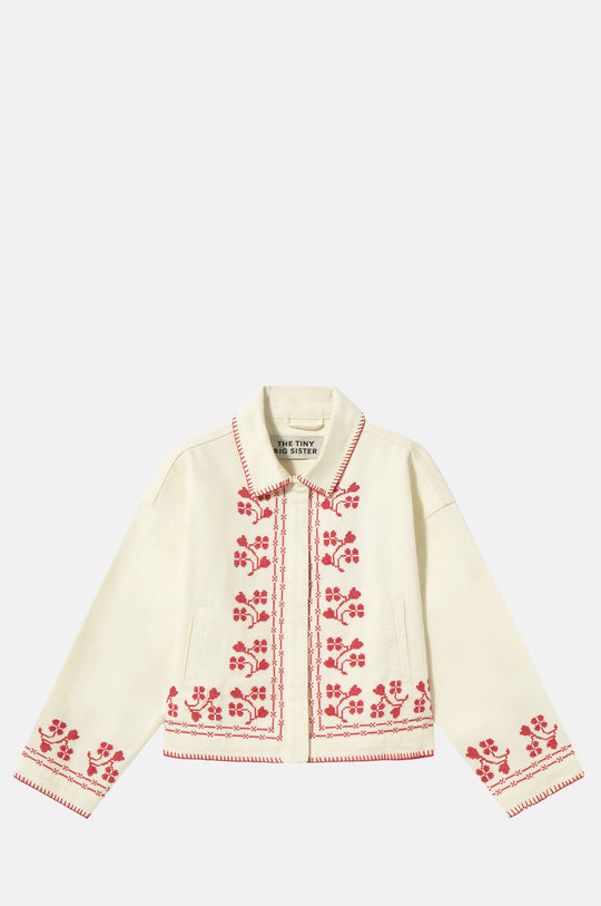 Embroidery Denim Jacket Light Cream