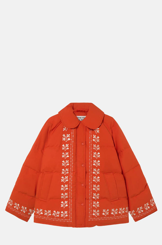 Flowers Down Jacket Dark Red