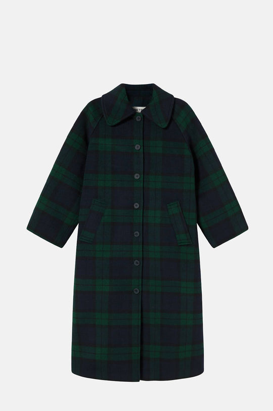Long Check Coat Navy