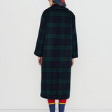 Long Check Coat Navy