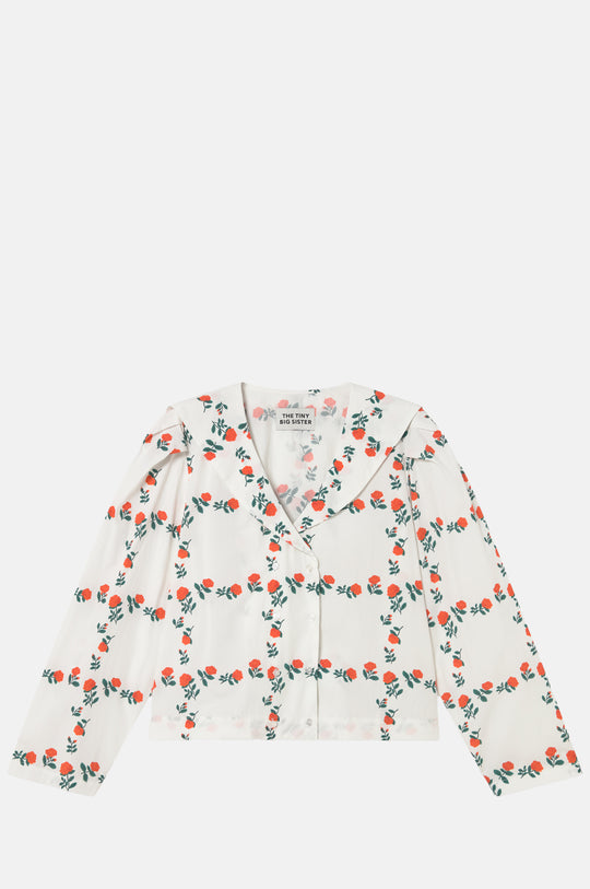 Roses Grid Sailor Neck Blouse Off White