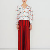 Roses Grid Sailor Neck Blouse Off White