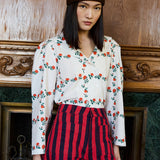 Roses Grid Sailor Neck Blouse Off White