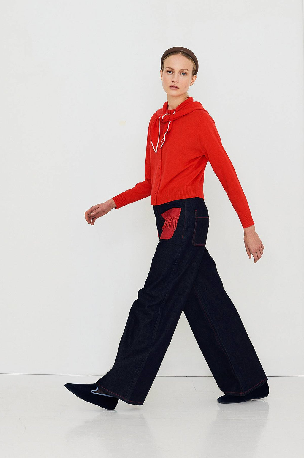 Scarf Neck Lara Cardigan Dark Red