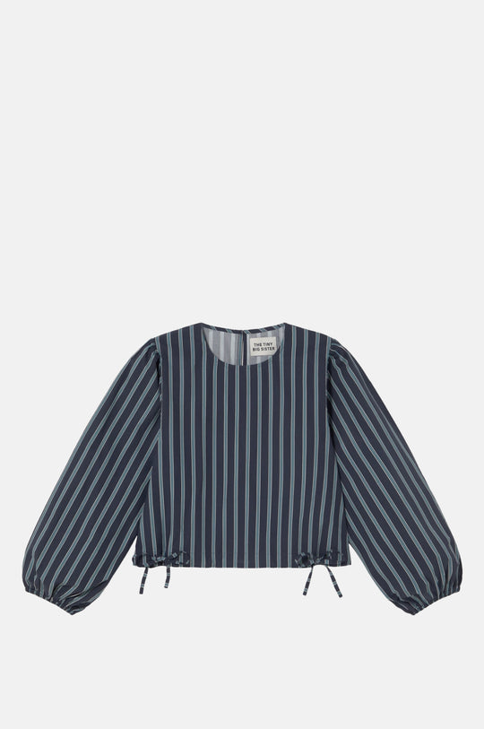 Striped Puff Sleeves Blouse Navy