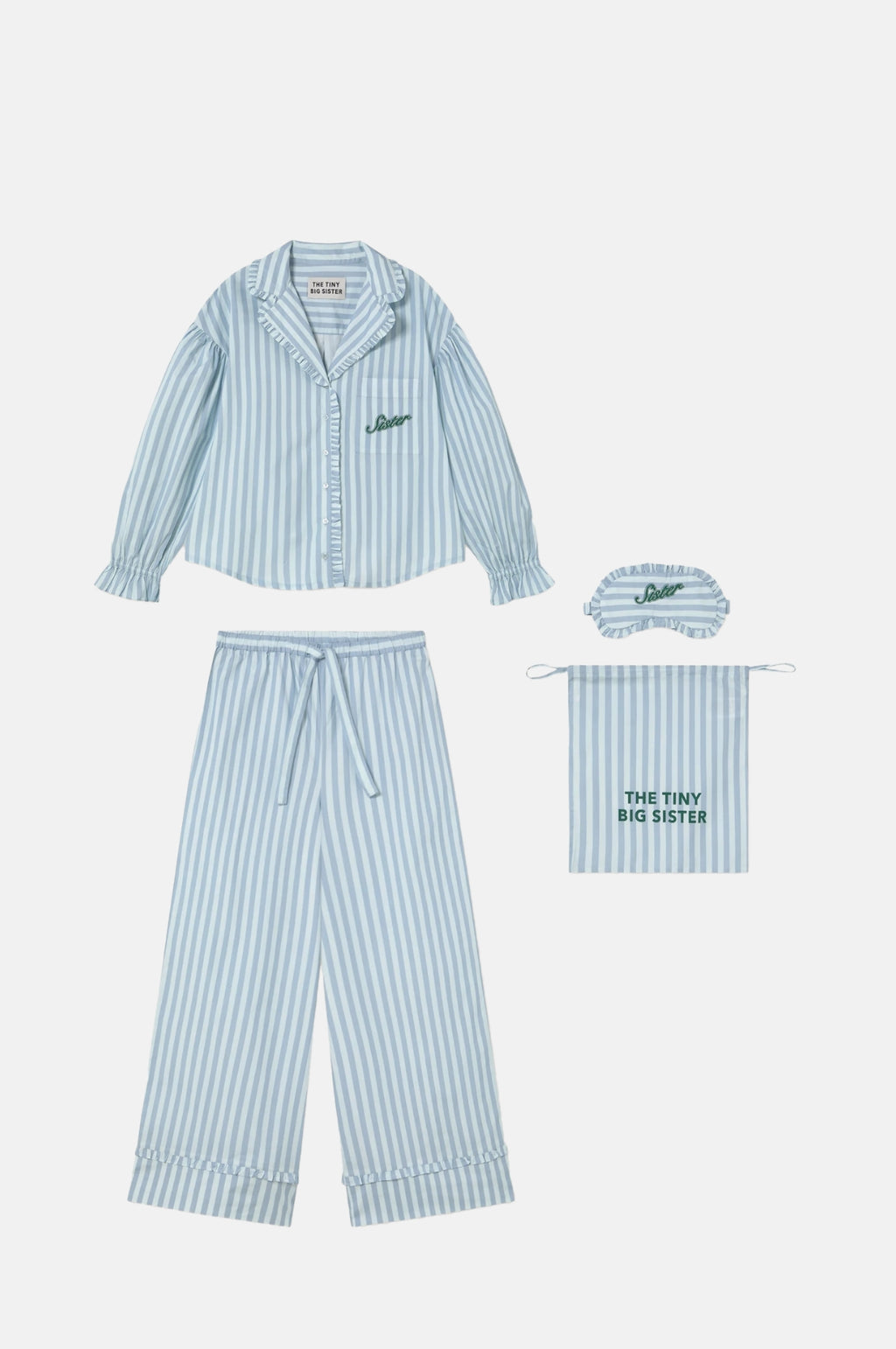 The Tiny Big Sister Striped Pyjama Set Ice Blue/Washed Blue.