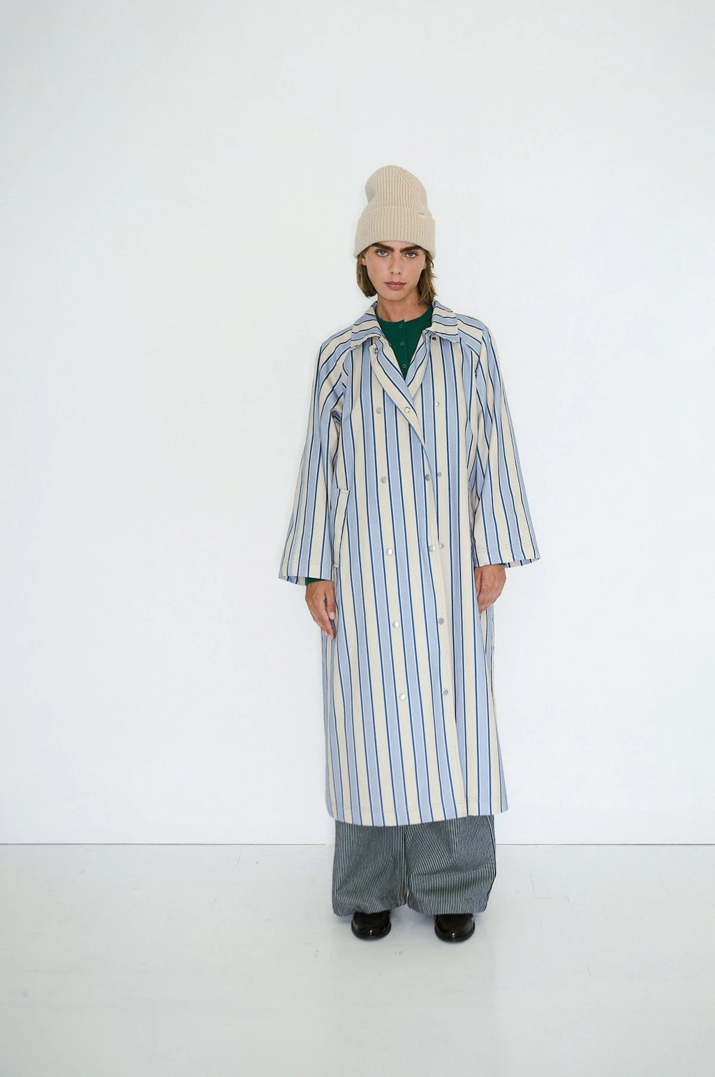 Striped Trench Coat Dark Vanilla