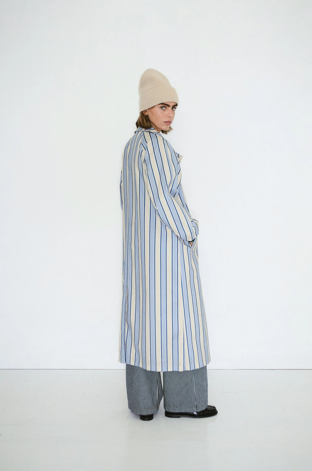 Striped Trench Coat Dark Vanilla