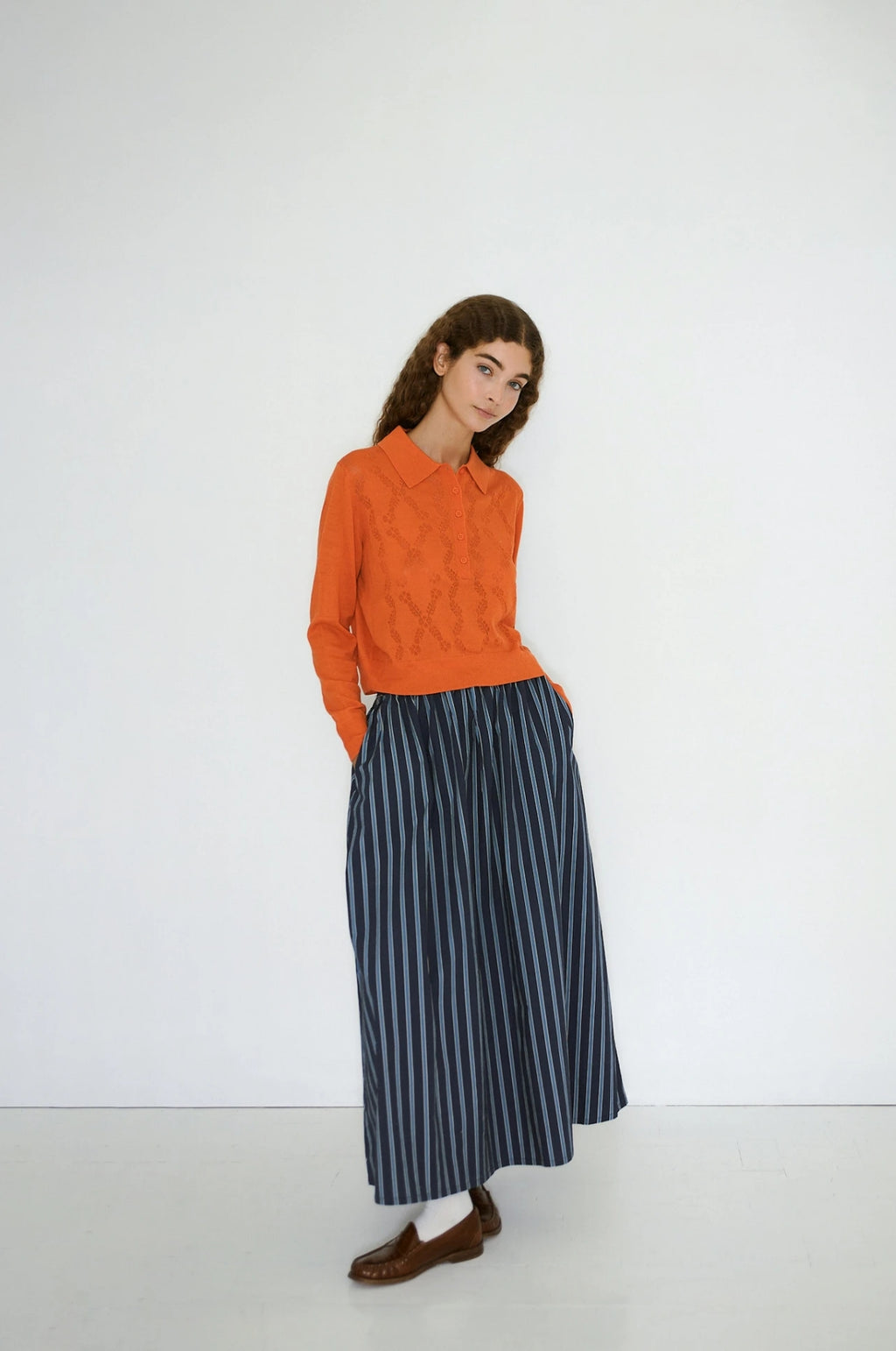 Striped Volume Skirt Navy