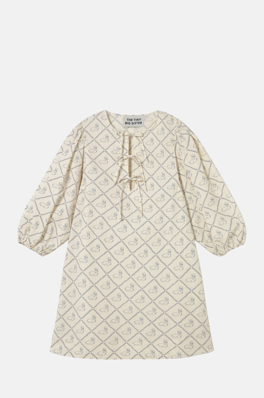 Swans Puff Sleeves Dress Light Cream