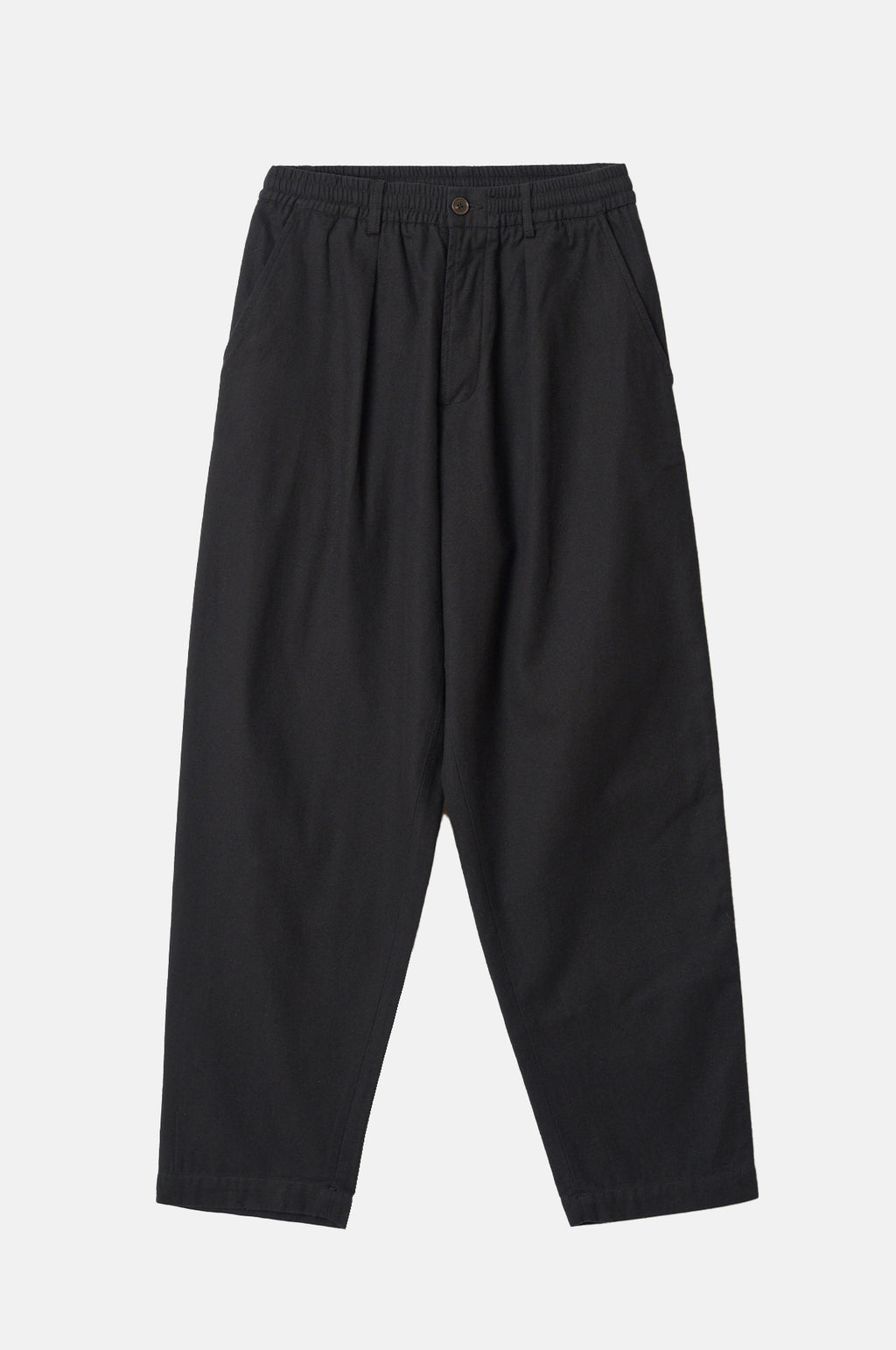 Universal Works Pleated Track Pant Brushed Moleskin Black.