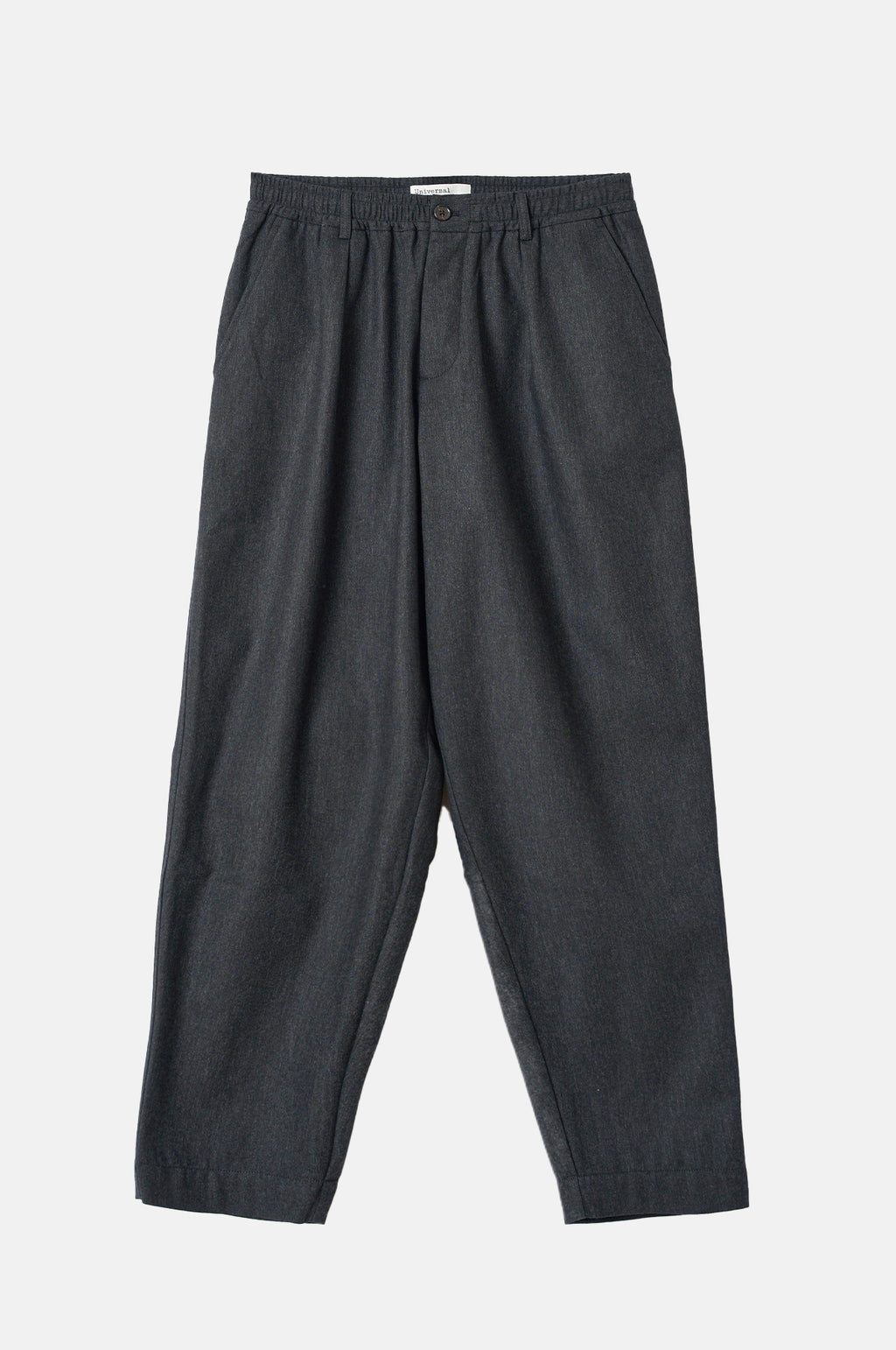 Universal Works Pleated Track Pant Recycled IT Tweed Charcoal.