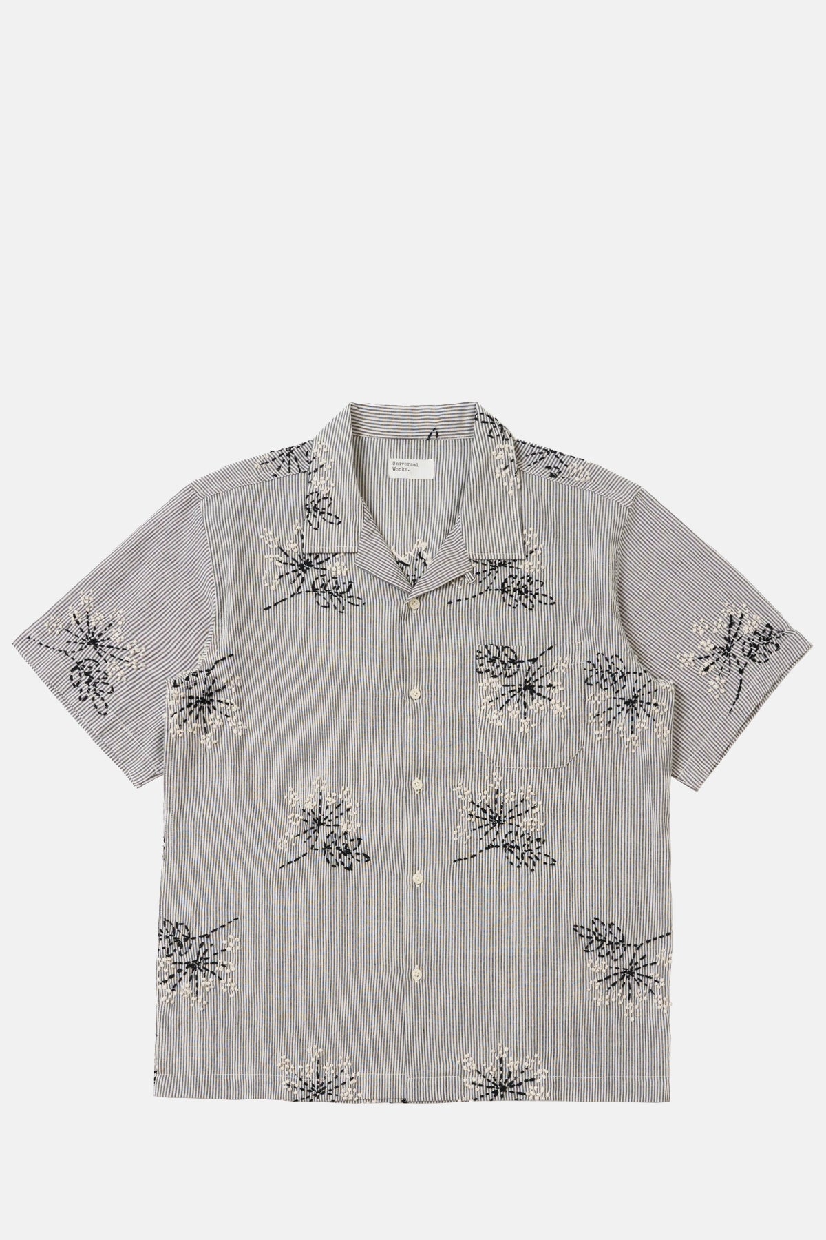 Universal Works Road Shirt Hand Emb Stripe Grey.