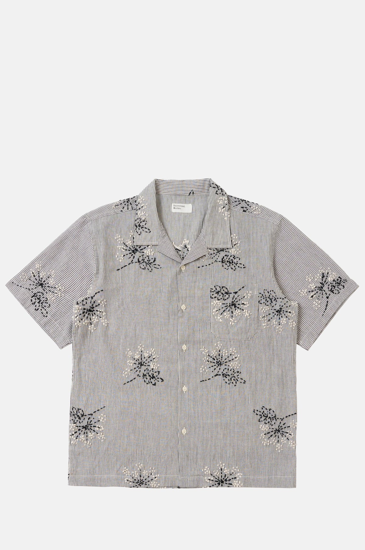 Universal Works Road Shirt Hand Emb Stripe Grey.