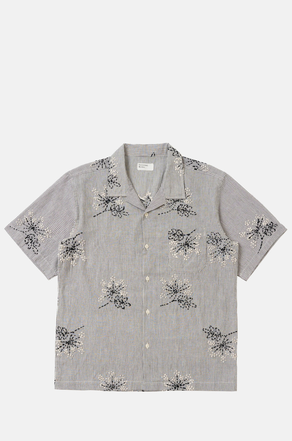 Universal Works Road Shirt Hand Emb Stripe Grey.