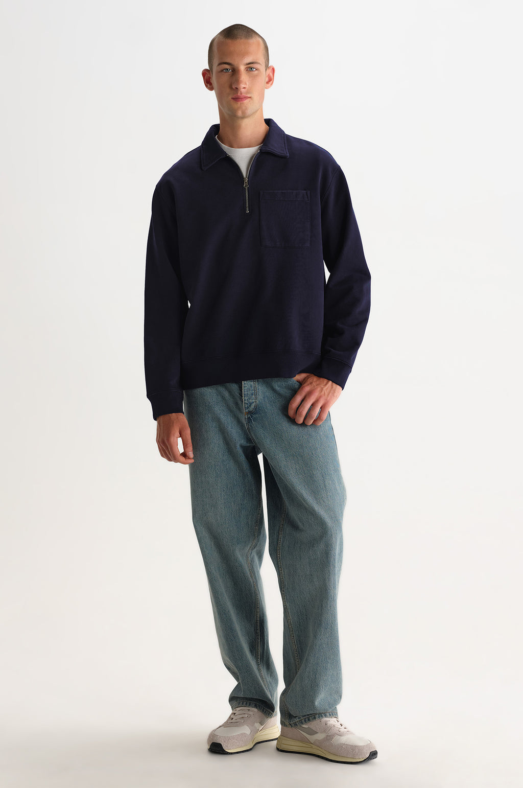 Reeve Quarter Zip Sweatshirt Washed Navy