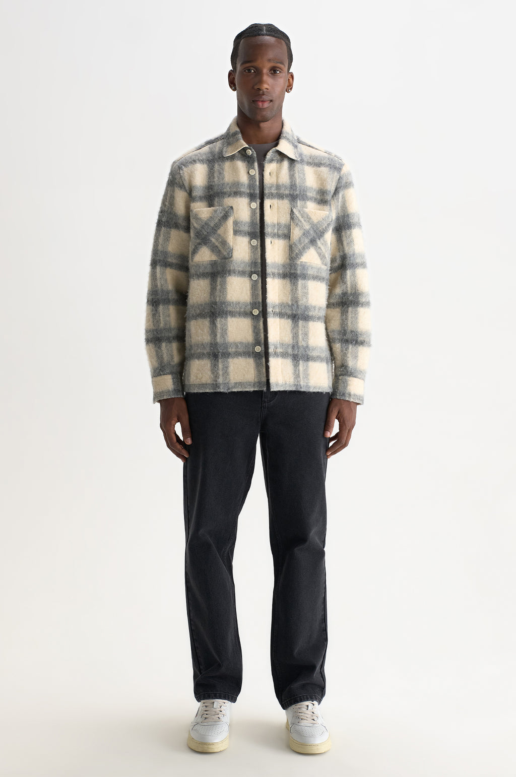Whiting Overshirt Ash Wool Blend Check Ecru/Grey