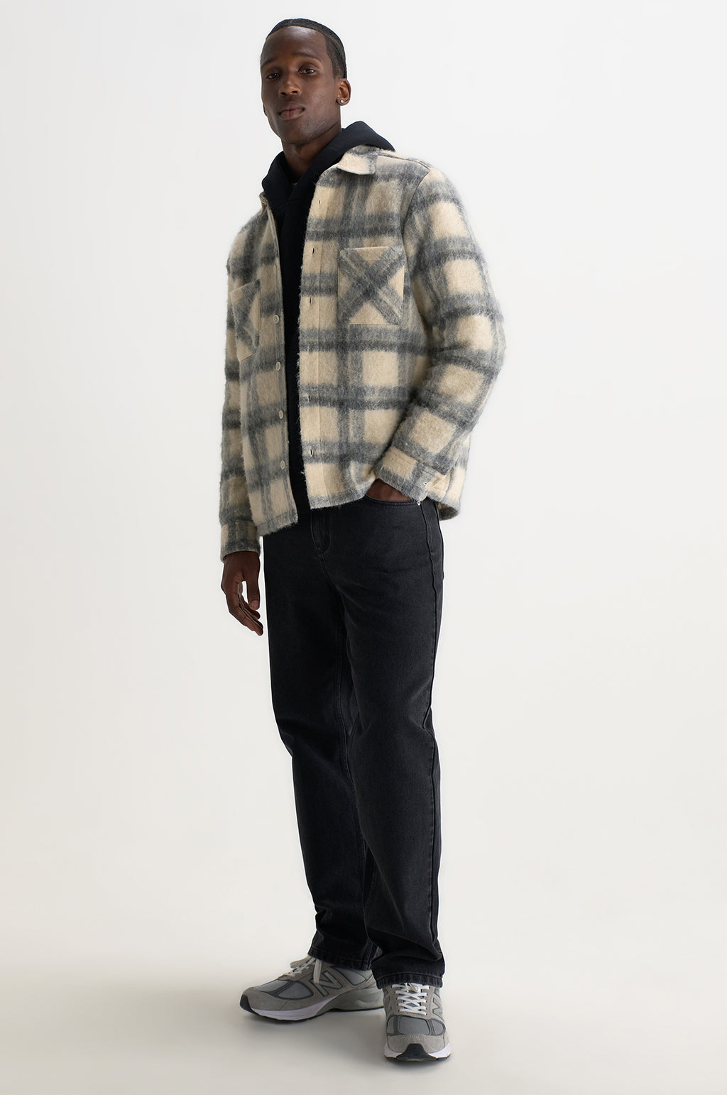 Whiting Overshirt Ash Wool Blend Check Ecru/Grey