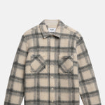 Wax London Whiting Overshirt Ash Wool Blend Check Ecru/Grey.