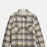 Wax London Whiting Overshirt Ash Wool Blend Check Ecru/Grey.