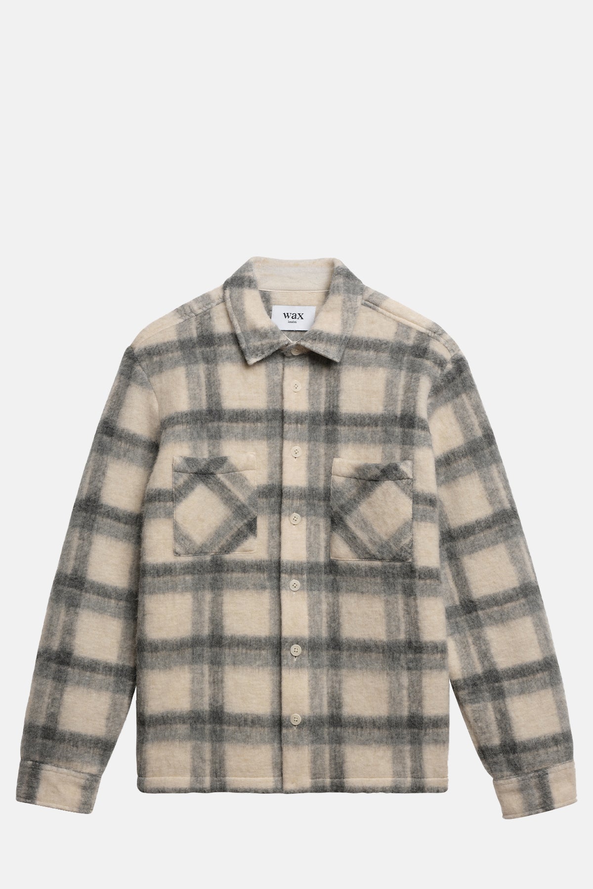 Wax London Whiting Overshirt Ash Wool Blend Check Ecru/Grey.