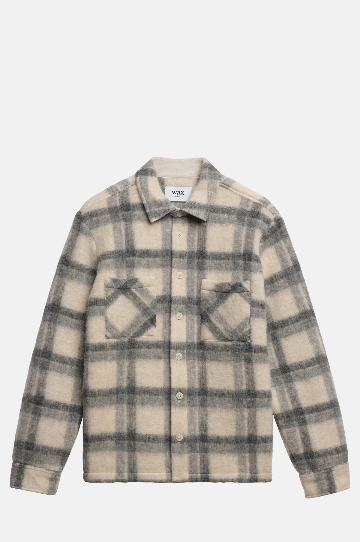 Wax London Whiting Overshirt Ash Wool Blend Check Ecru/Grey.