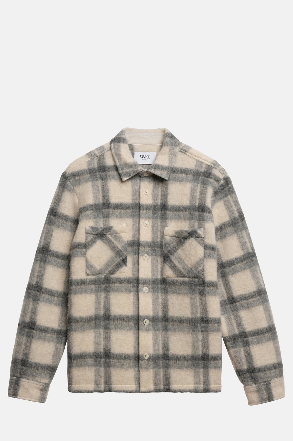 Wax London Whiting Overshirt Ash Wool Blend Check Ecru/Grey.