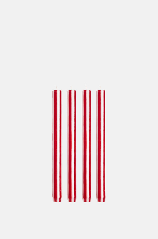 Bright Red/White Dinner Candles Set of 4