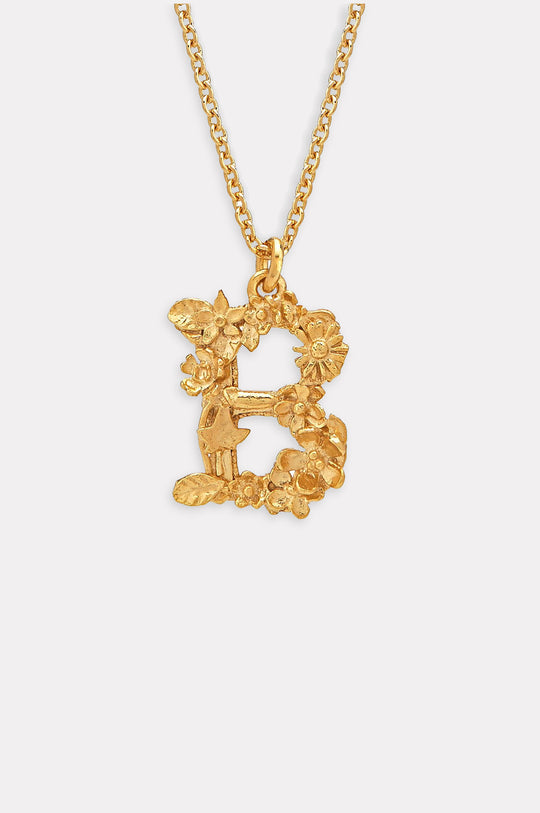 Floral Letter B Necklace Gold Plate