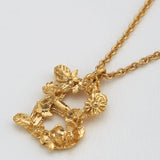 Floral Letter B Necklace Gold Plate