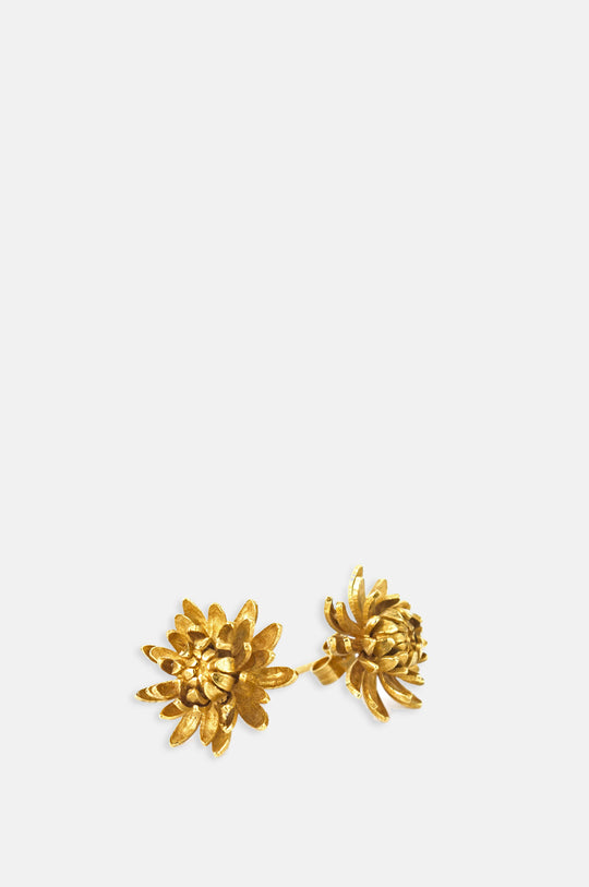 Chrysanthemum Flower Stud Earrings Gold