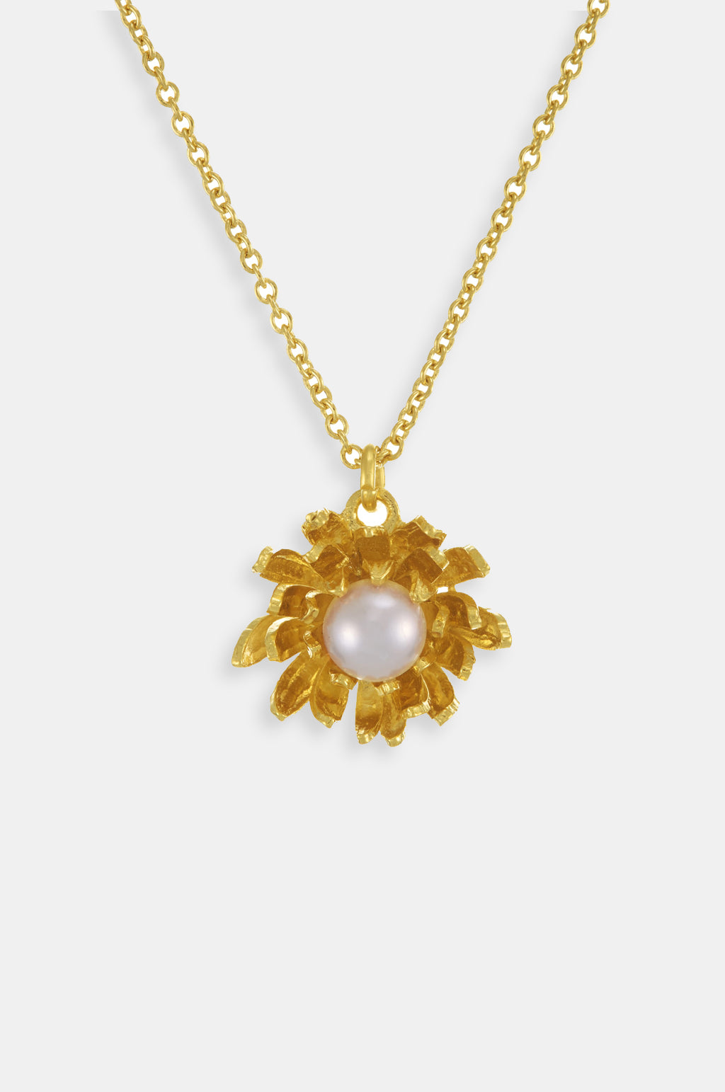 Chrysanthemum Flower Pearl Necklace Gold