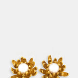 Chrysanthemum Flower Pearl Earrings Gold