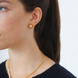 Chrysanthemum Flower Pearl Earrings Gold