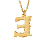 Floral Letter E Necklace Gold Plate