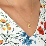 Floral Letter E Necklace Gold Plate