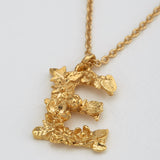 Floral Letter E Necklace Gold Plate