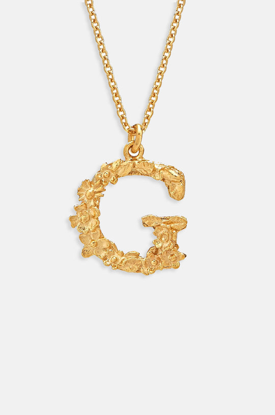 Floral Letter G Necklace Gold Plate