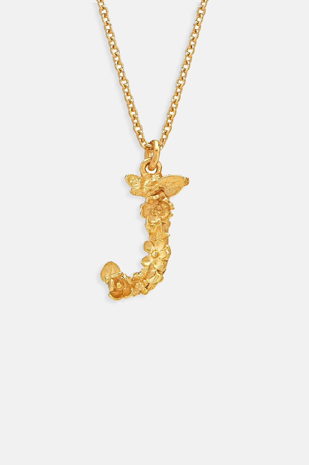 Floral Letter J Necklace Gold Plate