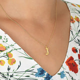 Floral Letter J Necklace Gold Plate