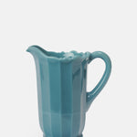 Mosser Glass moulded steel georgia blue panel pitcher with irregular scalloped rim.