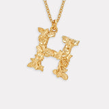 Floral Letter H Necklace Gold Plate