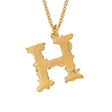 Floral Letter H Necklace Gold Plate