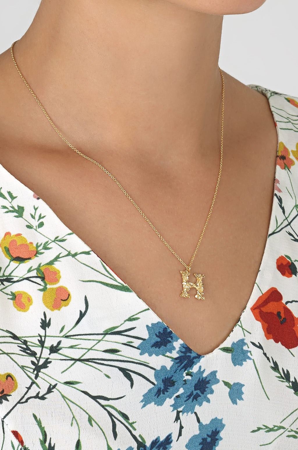 Floral Letter H Necklace Gold Plate
