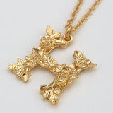Floral Letter H Necklace Gold Plate