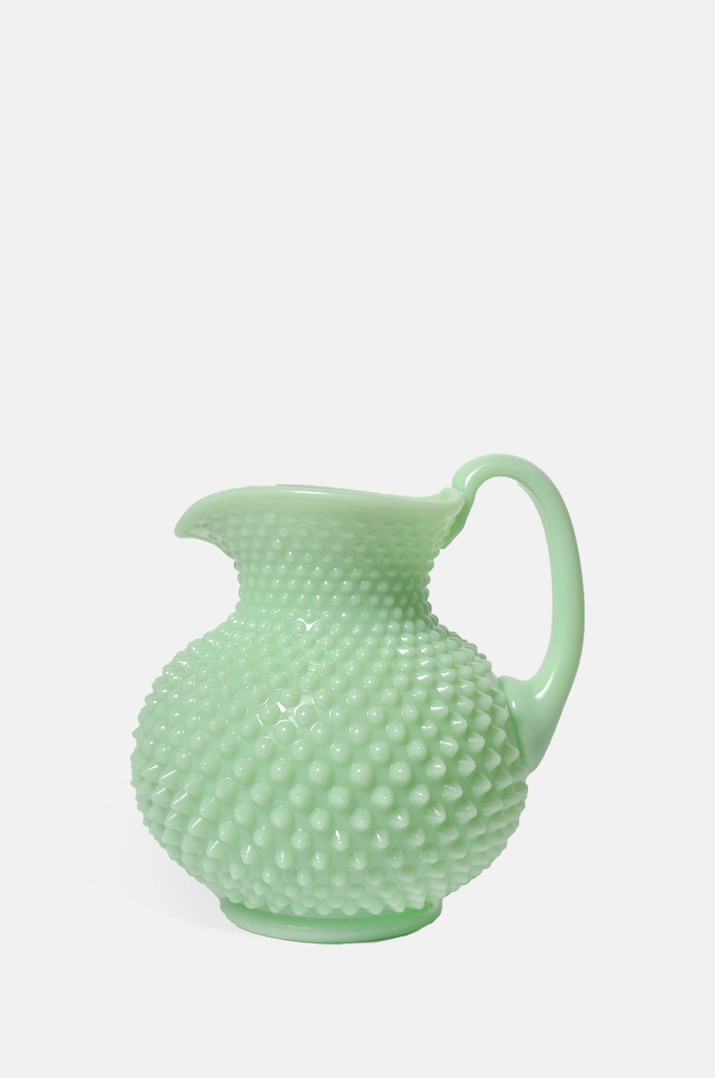 Mosser Glass bright jade green gigi pitcher with hobnail design.