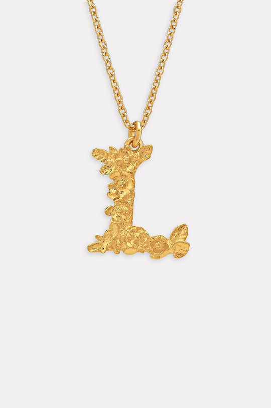 Floral Letter L Necklace Gold Plate